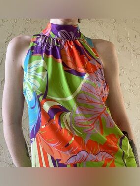 Boston Proper Halter Neck Vibrant Tropical Top
